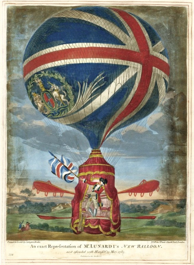 1784 An exact representation of Mr Lunardi's New Balloon as it ascended with himself 13 May 1785 Pub by Carrington Bowles, London